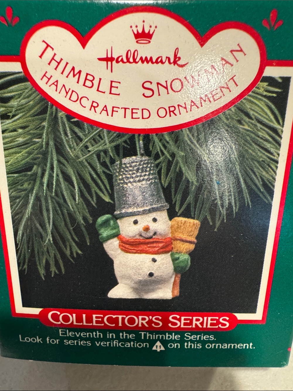 Hallmark Thimble Snowman Christmas Ornament Vintage 80s
